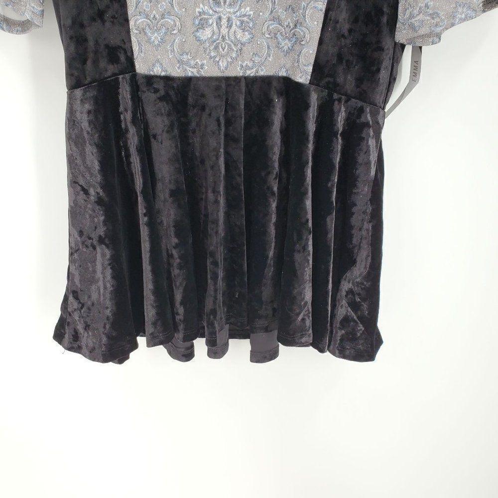 LuLaRoe Elegant Womens Emma Peplum Top Bell Sleeve Black Silver Sparkle Size S - Picture 4 of 8